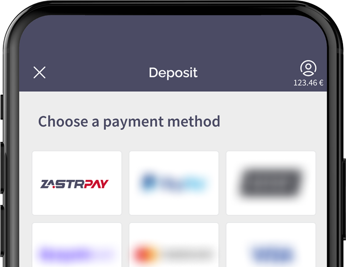 Smartphone screen showing deposit payment method selection